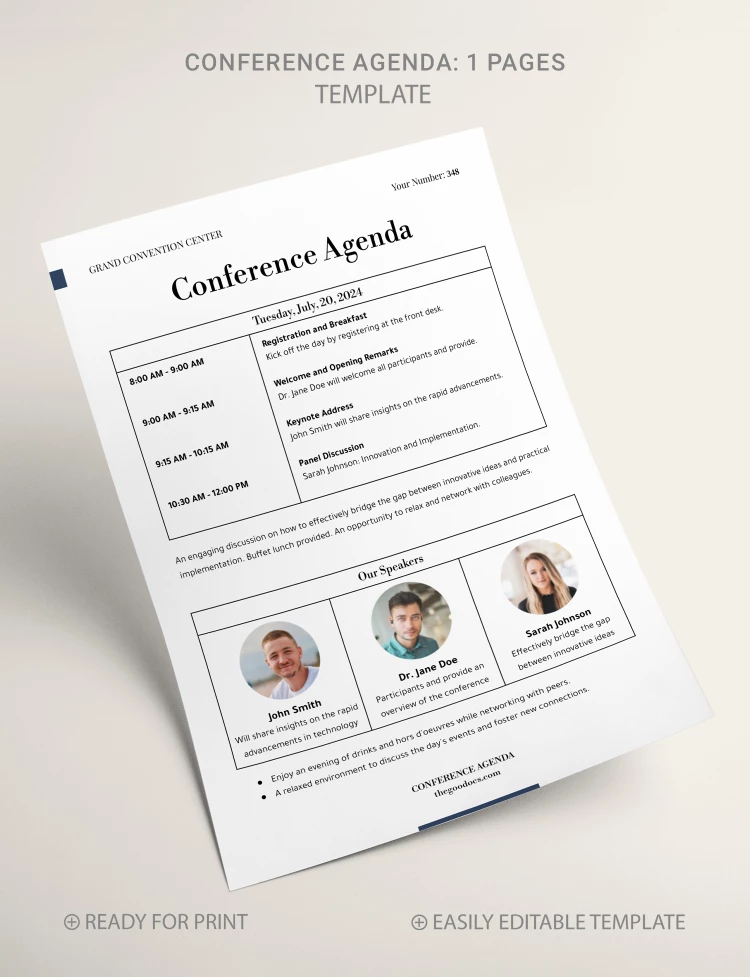 Agenda de la conférence minimaliste - free Google Docs Template - 10068857