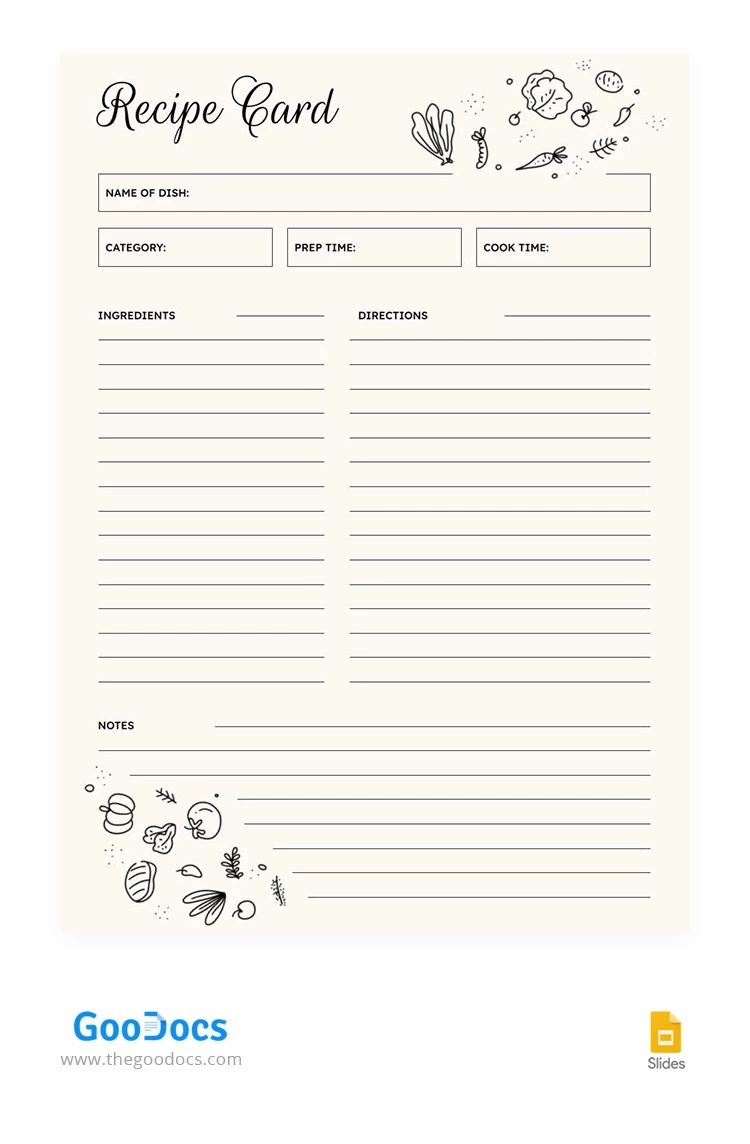 Tarjeta de receta minimalista - free Google Docs Template - 10068730