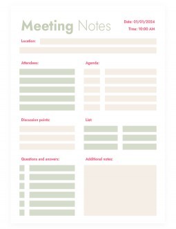 Meeting Notes Template  Work Meeting Agenda Record