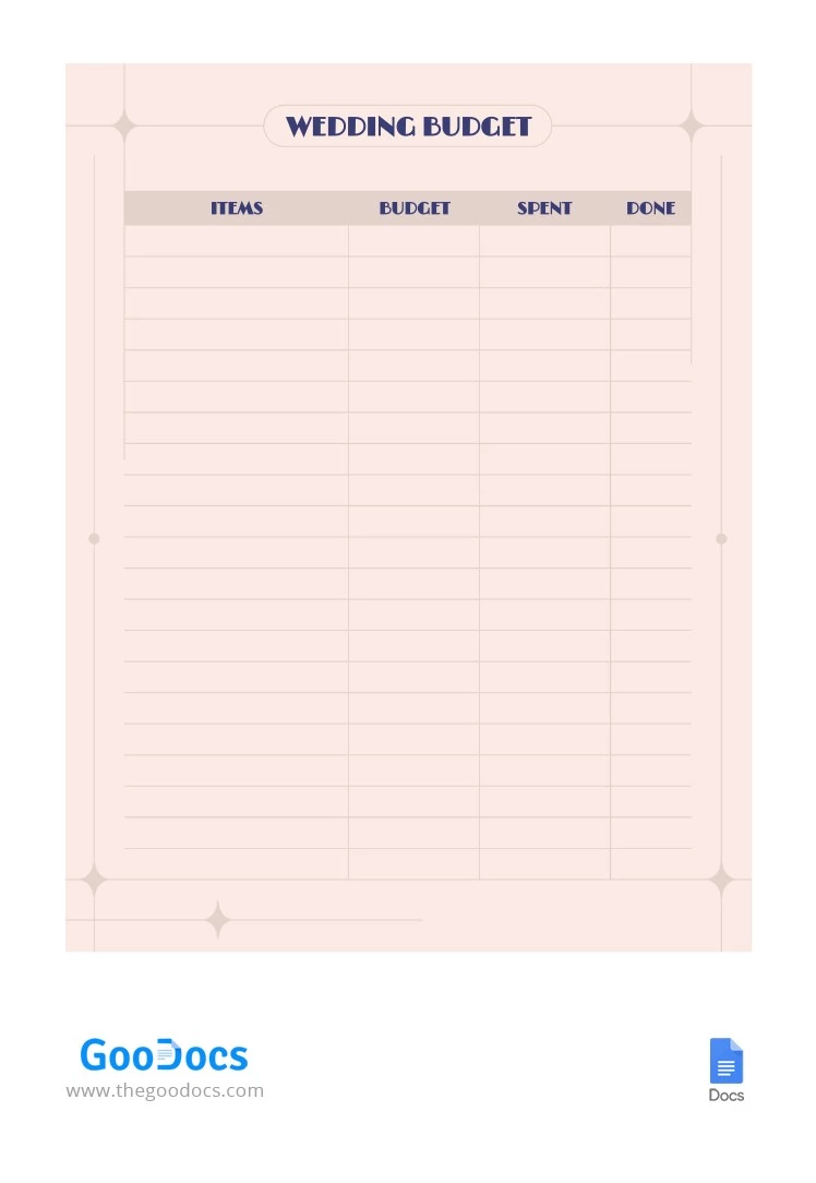 Presupuesto de boda minimalista - free Google Docs Template - 10064379