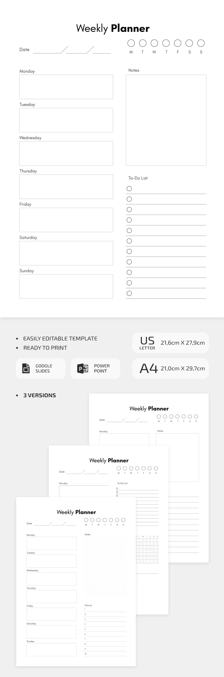 Minimalist Weekly Planner - free Google Docs Template - 10063080