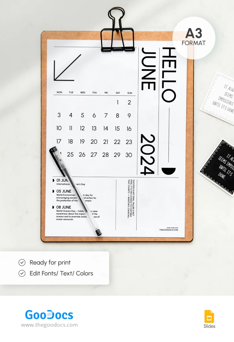 Minimalistic Calendar - free Google Docs Template - 10068806
