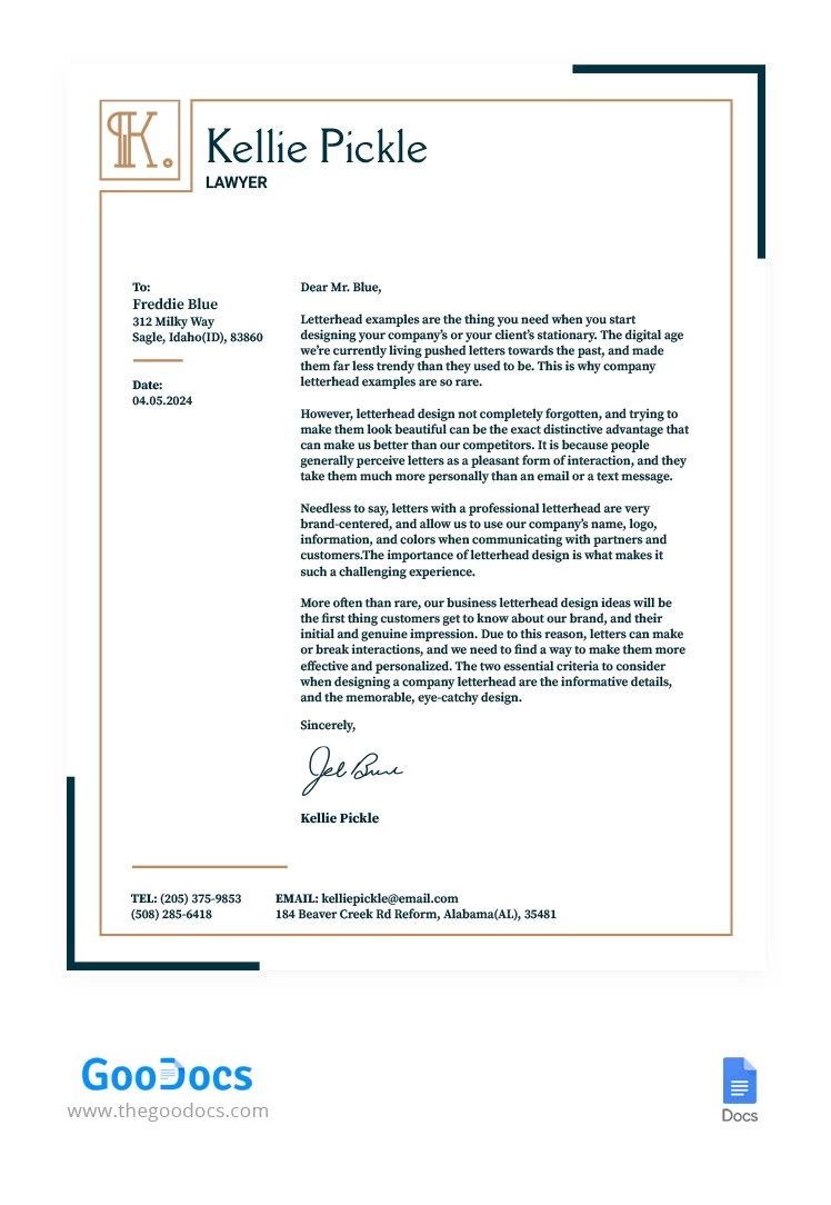 Minimalistic Lawyer Letterhead - free Google Docs Template - 10064951