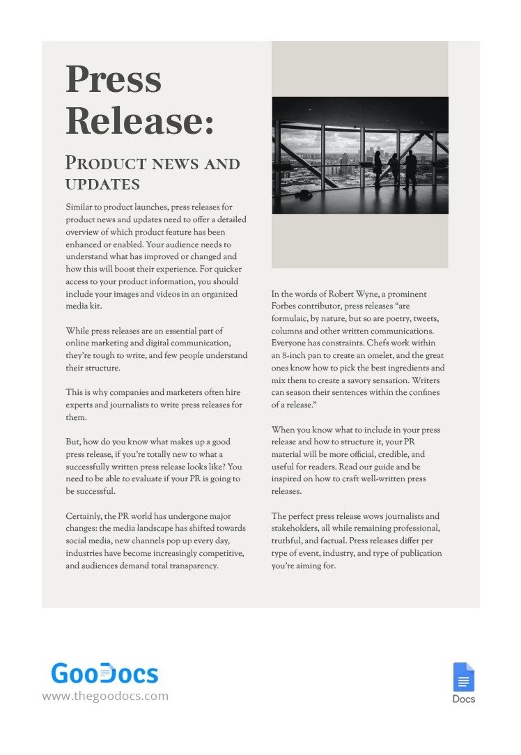 Minimalistic Press Release - free Google Docs Template - 10063269