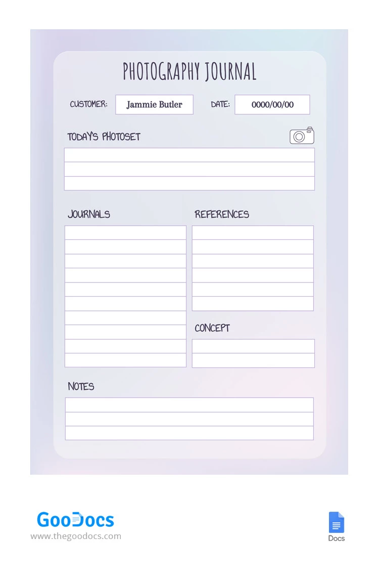 Journal de photographie minimaliste violet - free Google Docs Template - 10065302