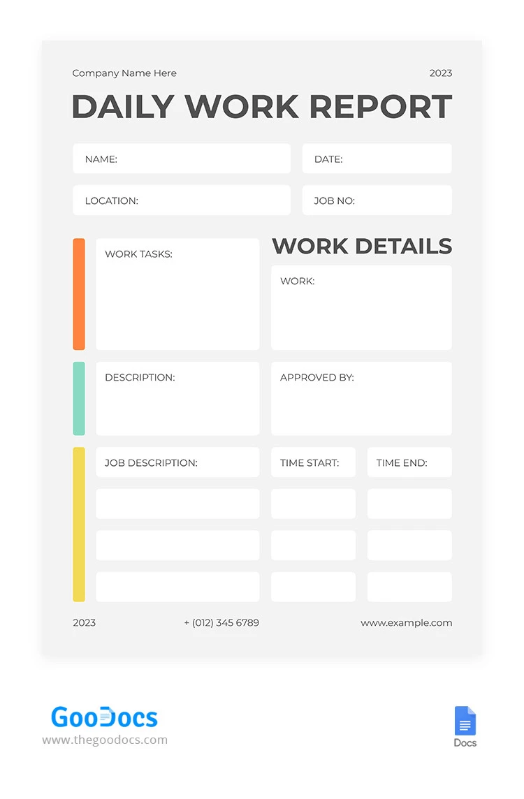 Minimalistic White Daily Report - free Google Docs Template - 10065670