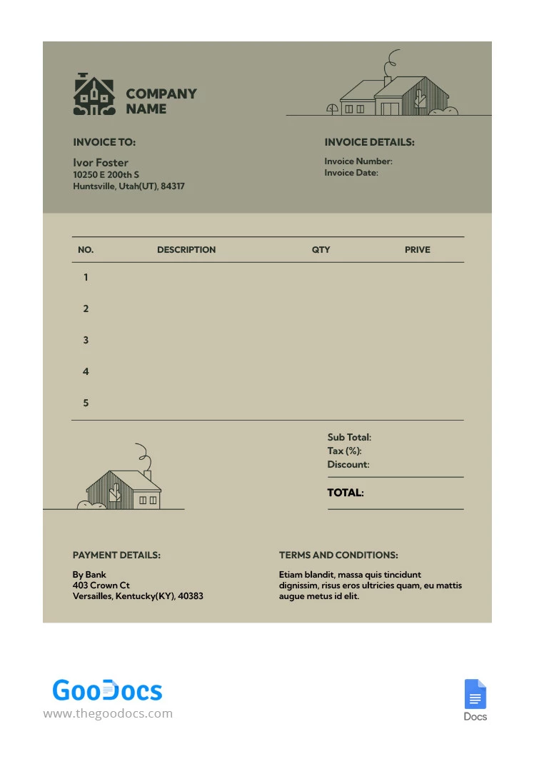 Mist Green Rental Invoice - free Google Docs Template - 10065644