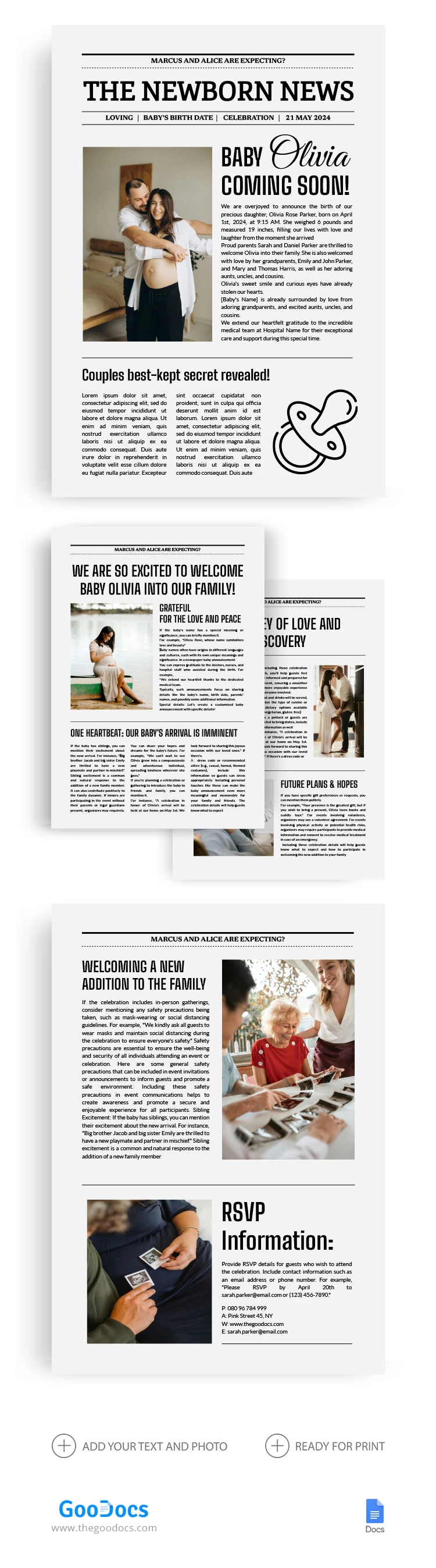 Baby Announcement Newspaper - free Google Docs Template - 10068483