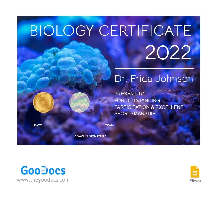 Certificat de biologie moderne - free Google Docs Template - 10064149