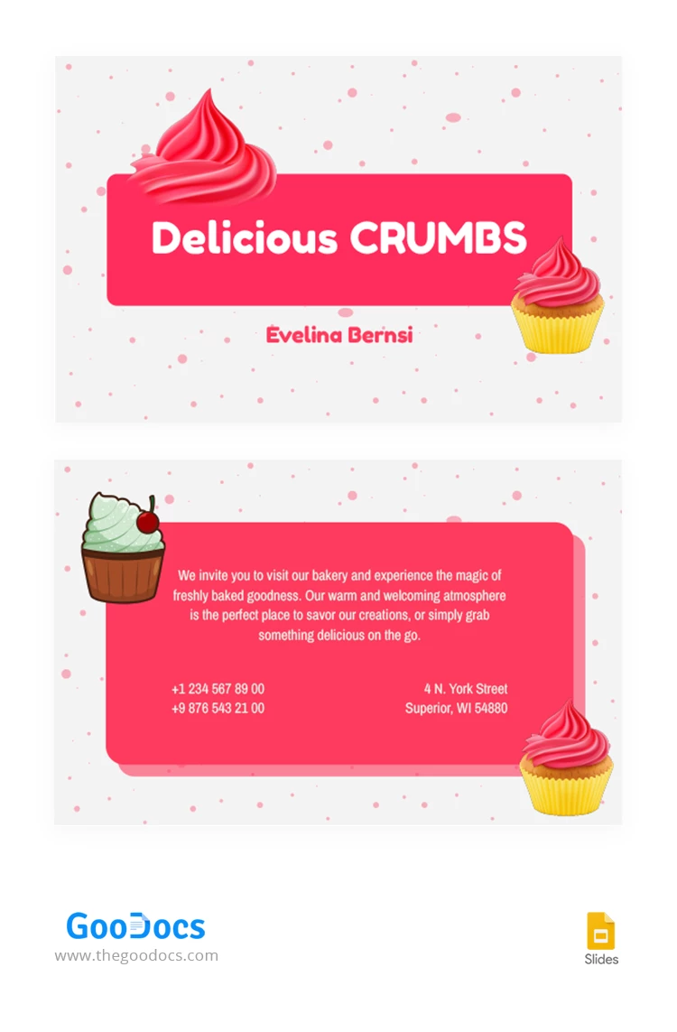Tarjetas de presentación modernas y brillantes para una panadería. - free Google Docs Template - 10067316