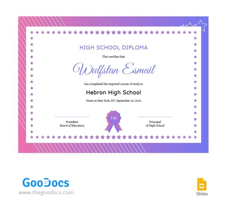 Colorful Modern Certificate Graduation - free Google Docs Template - 10064434