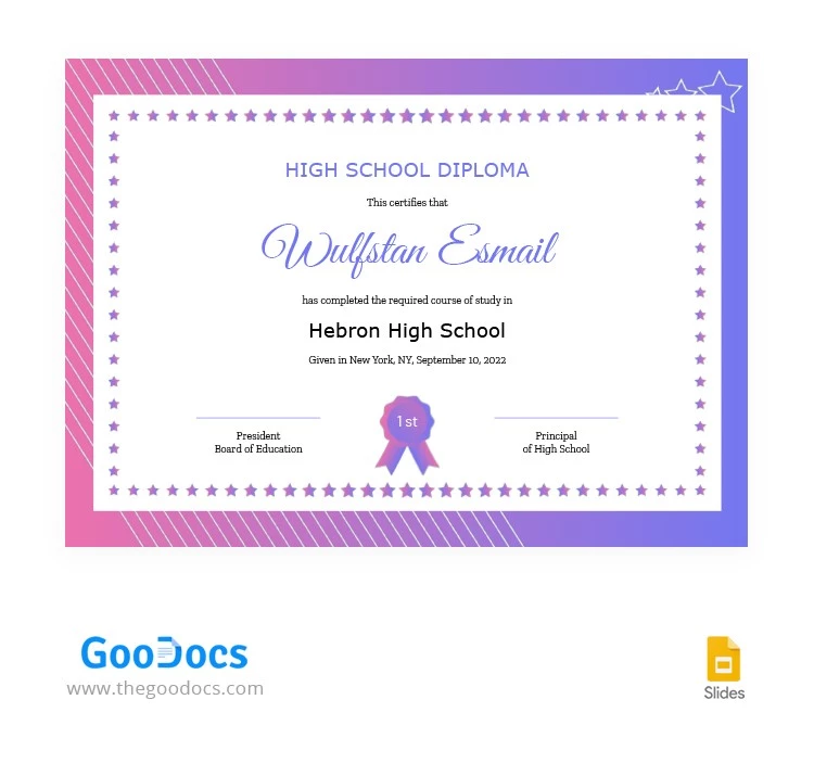 Certificado de graduación moderno y colorido - free Google Docs Template - 10064434