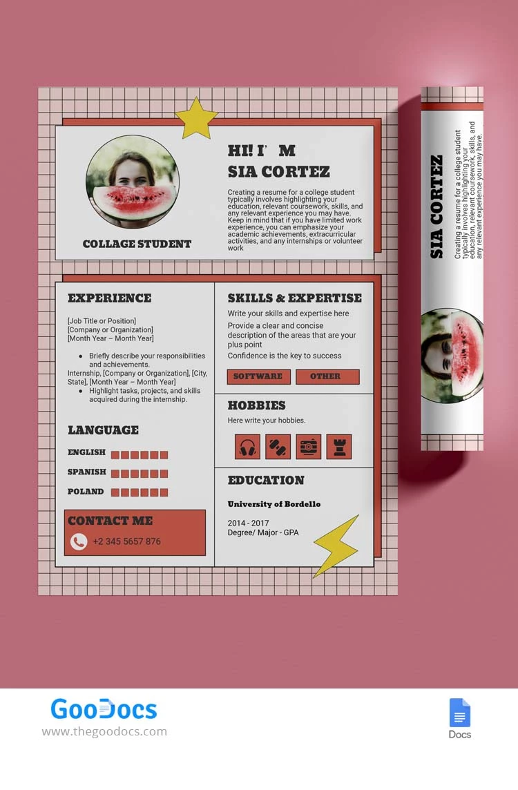 Curriculum Vitae d'étudiant moderne - free Google Docs Template - 10068061