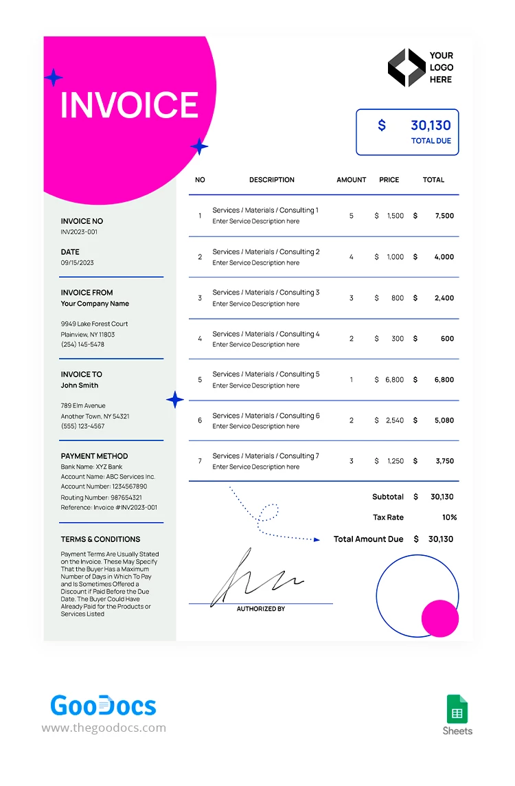 Fatura Moderna e Colorida - free Google Docs Template - 10066871