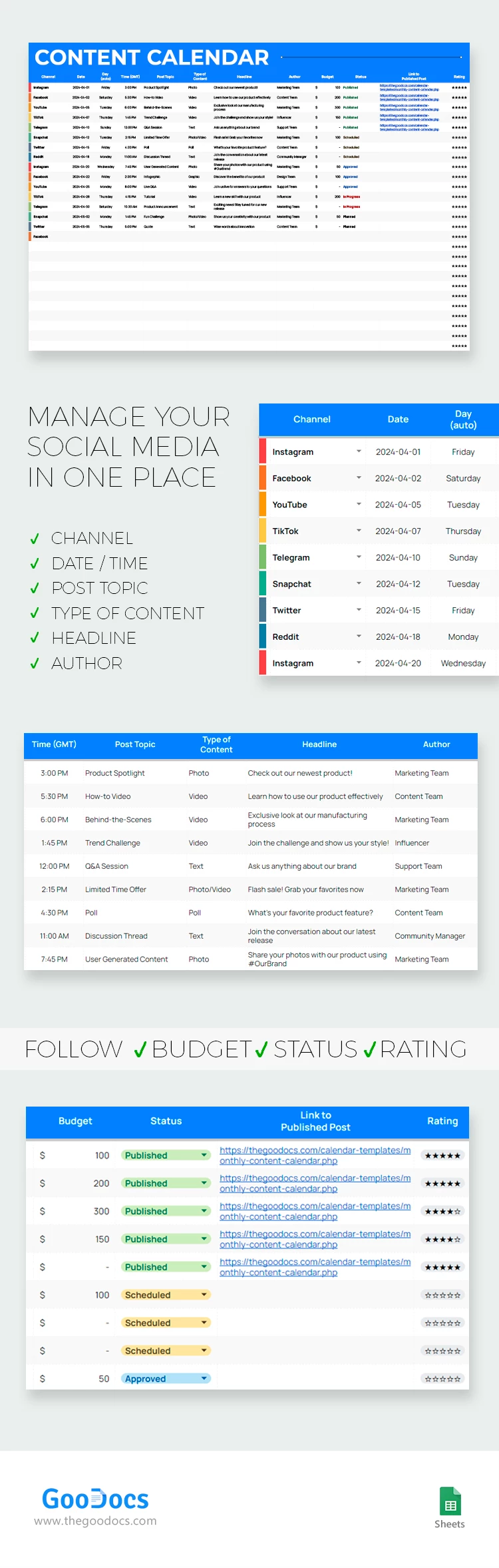 Professional Content Calendar - free Google Docs Template - 10068452