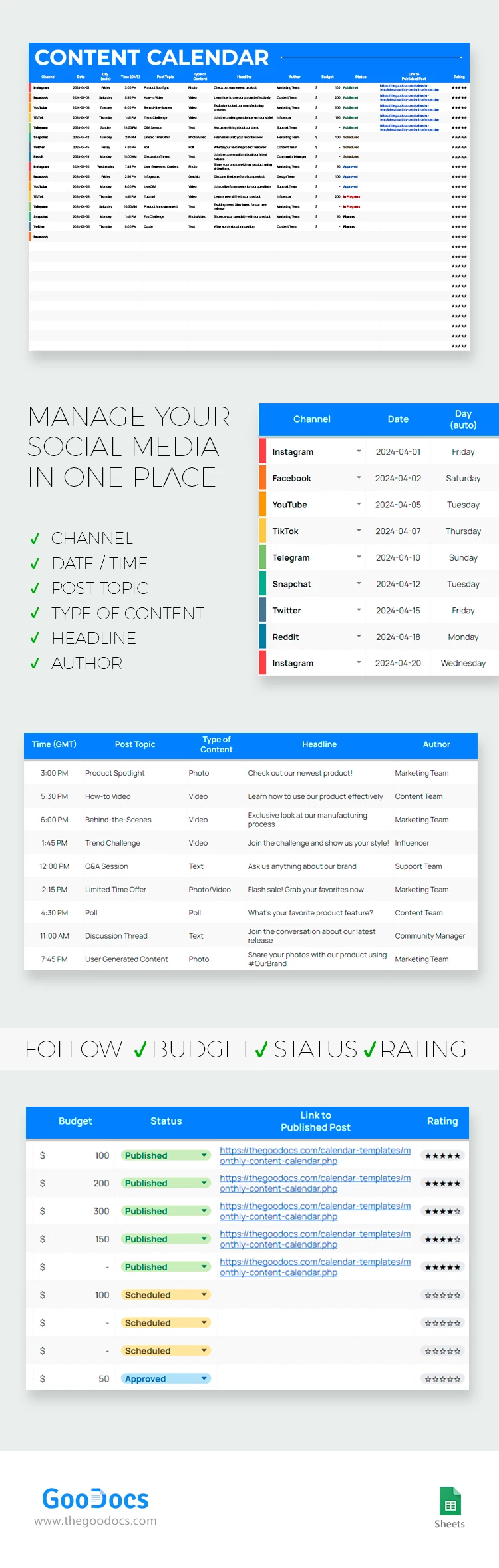 Calendario dei contenuti professionali - free Google Docs Template - 10068452