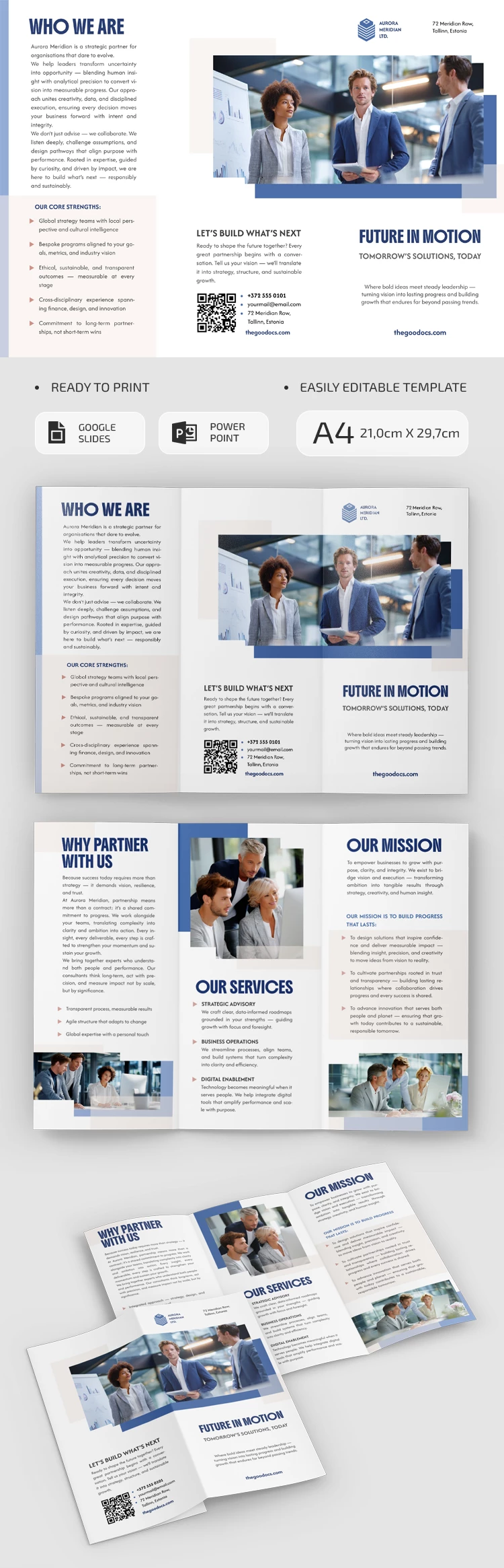 Modern Corporate Informational Trifold Brochure Template - free Google Docs Template - 10072109