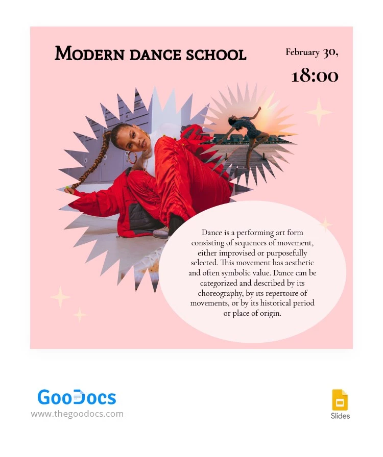 École de danse moderne - Publication Facebook - free Google Docs Template - 10063348