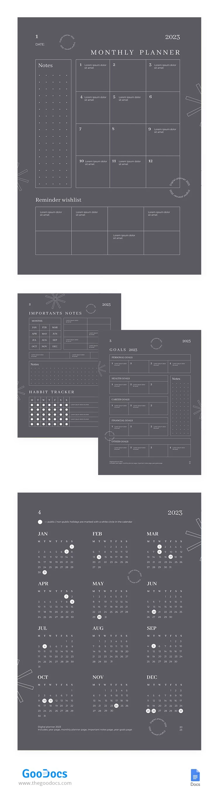 Pianificatore digitale moderno 2023 - free Google Docs Template - 10064673