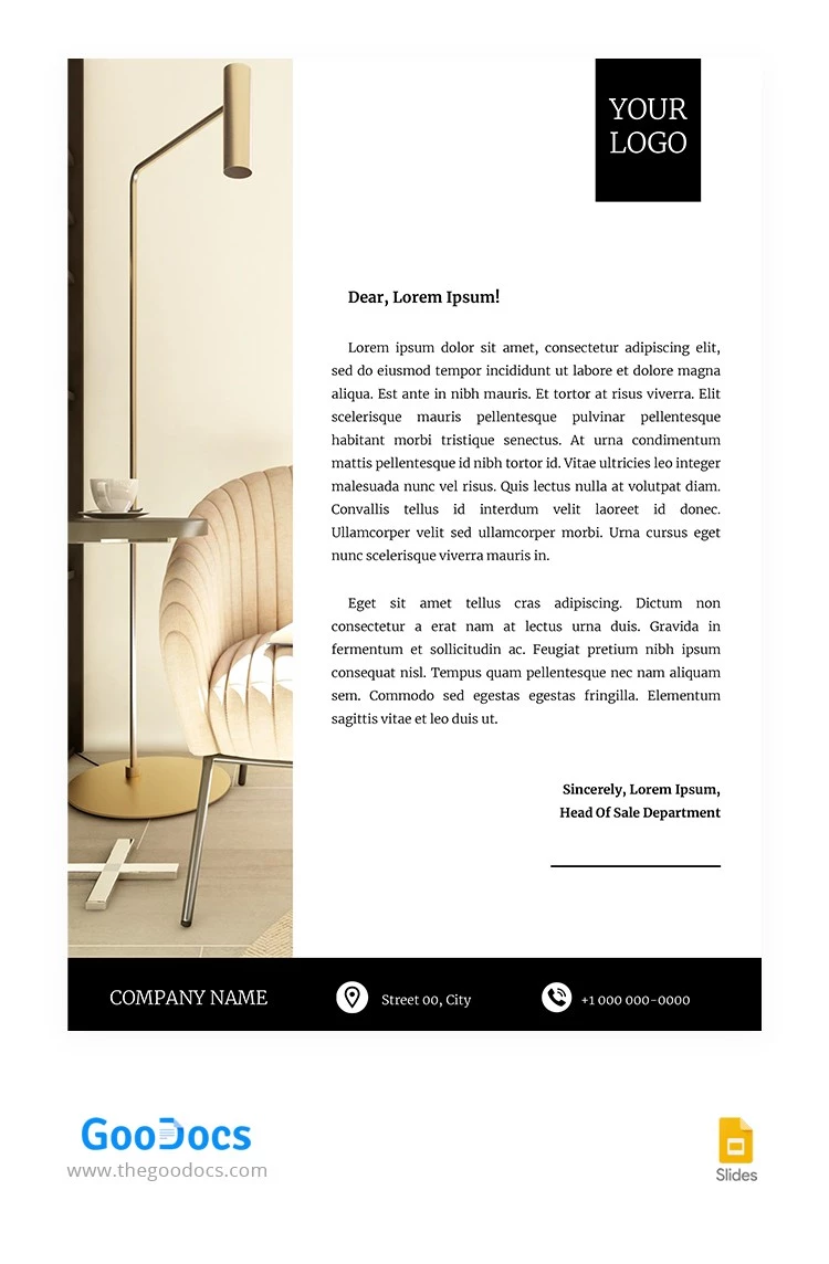 Modern Furniture Design Letterhead - free Google Docs Template - 10062593