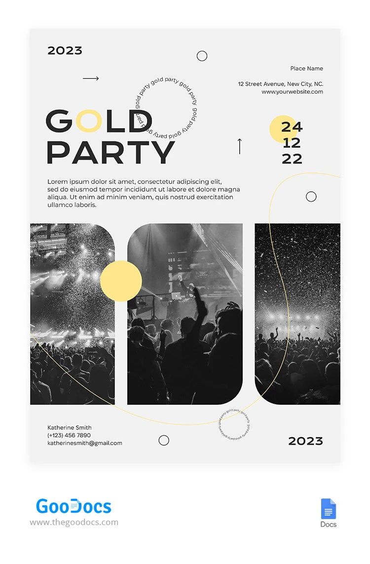 Flyer de Fiesta Moderna en Oro - free Google Docs Template - 10065307