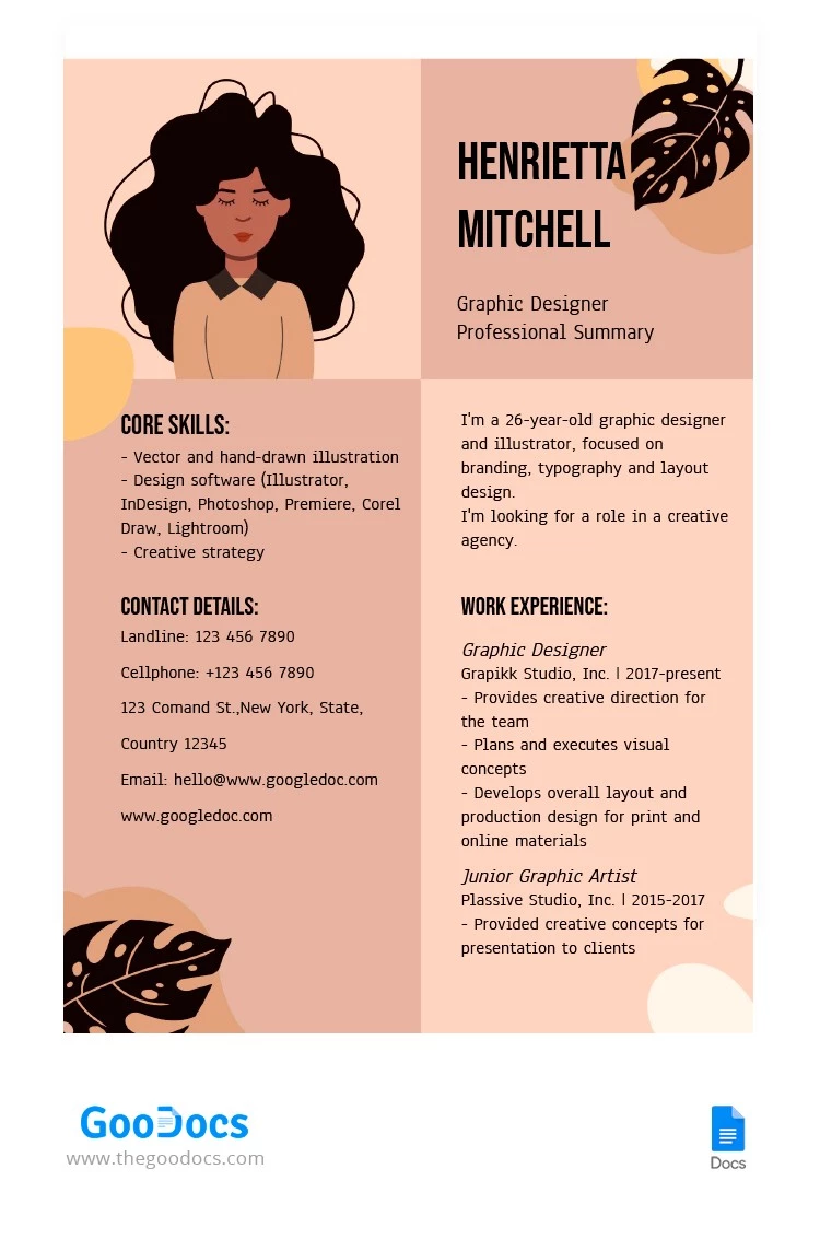 Curriculum Vitae d'un graphiste illustré - free Google Docs Template - 10064456