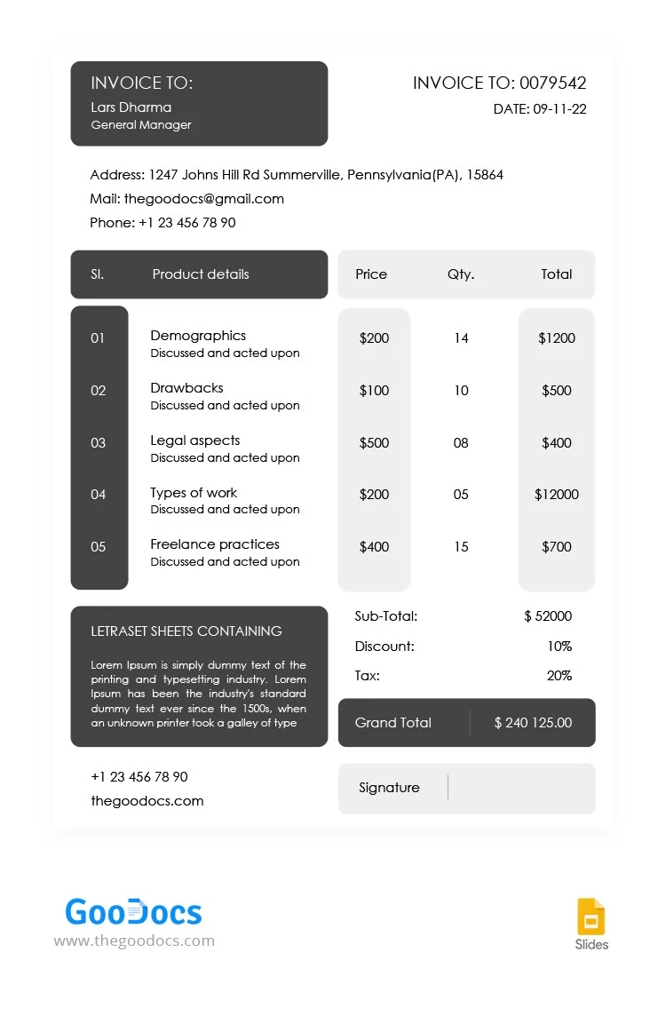 Modern Gray Freelance Invoices - free Google Docs Template - 10064890