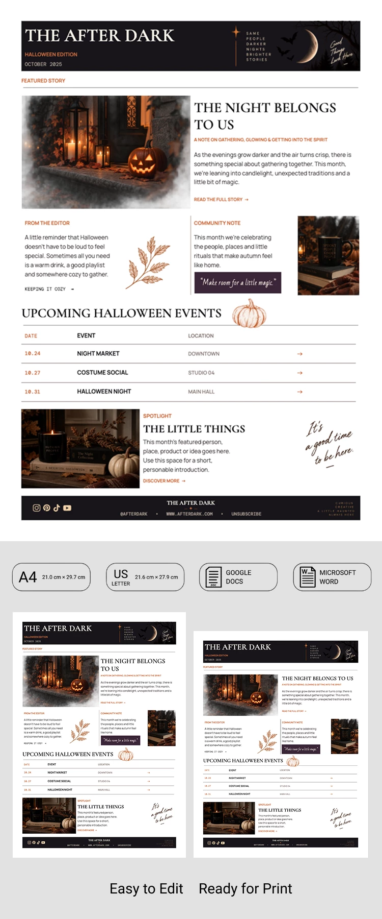 Aperçu de Modèle de newsletter d'Halloween moderne pour Google Docs and Microsoft Word