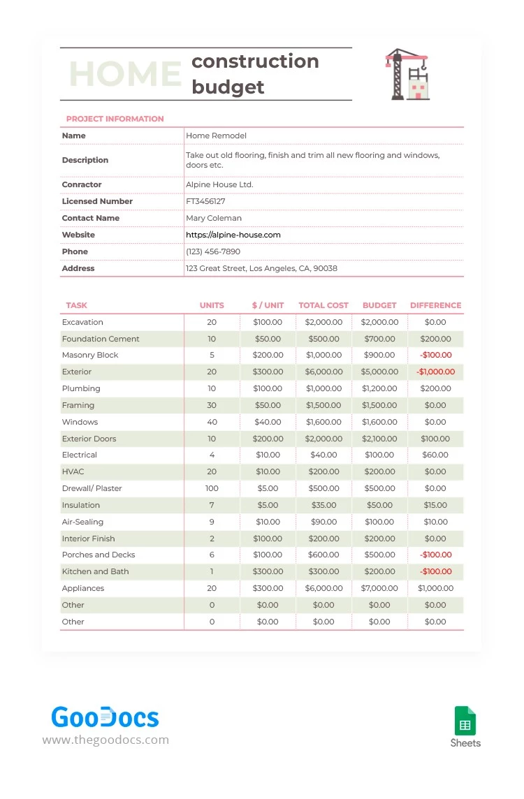 现代家居建筑预算 - free Google Docs Template - 10064069