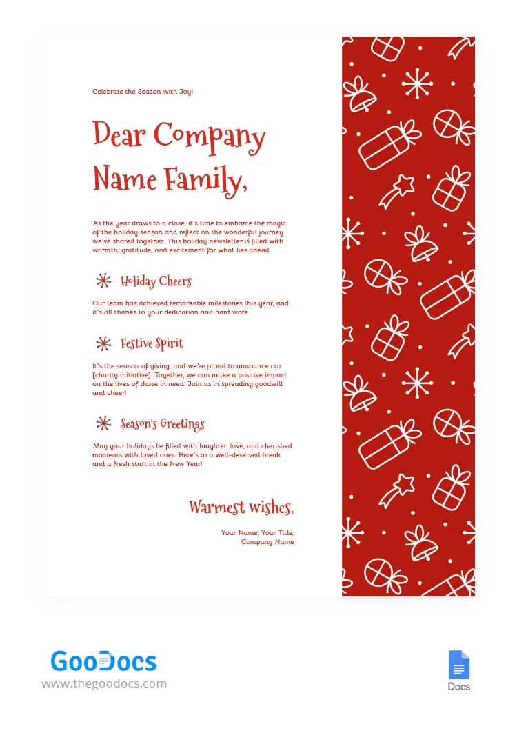 Modern Laconic Holiday Newsletter - free Google Docs Template - 10066883