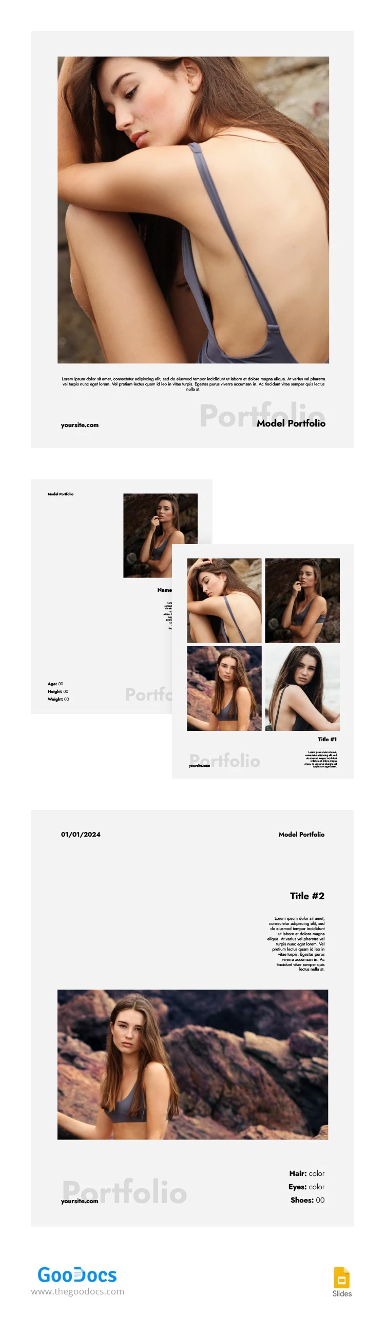Modern minimalistisches Modell-Portfolio - free Google Docs Template - 10065908