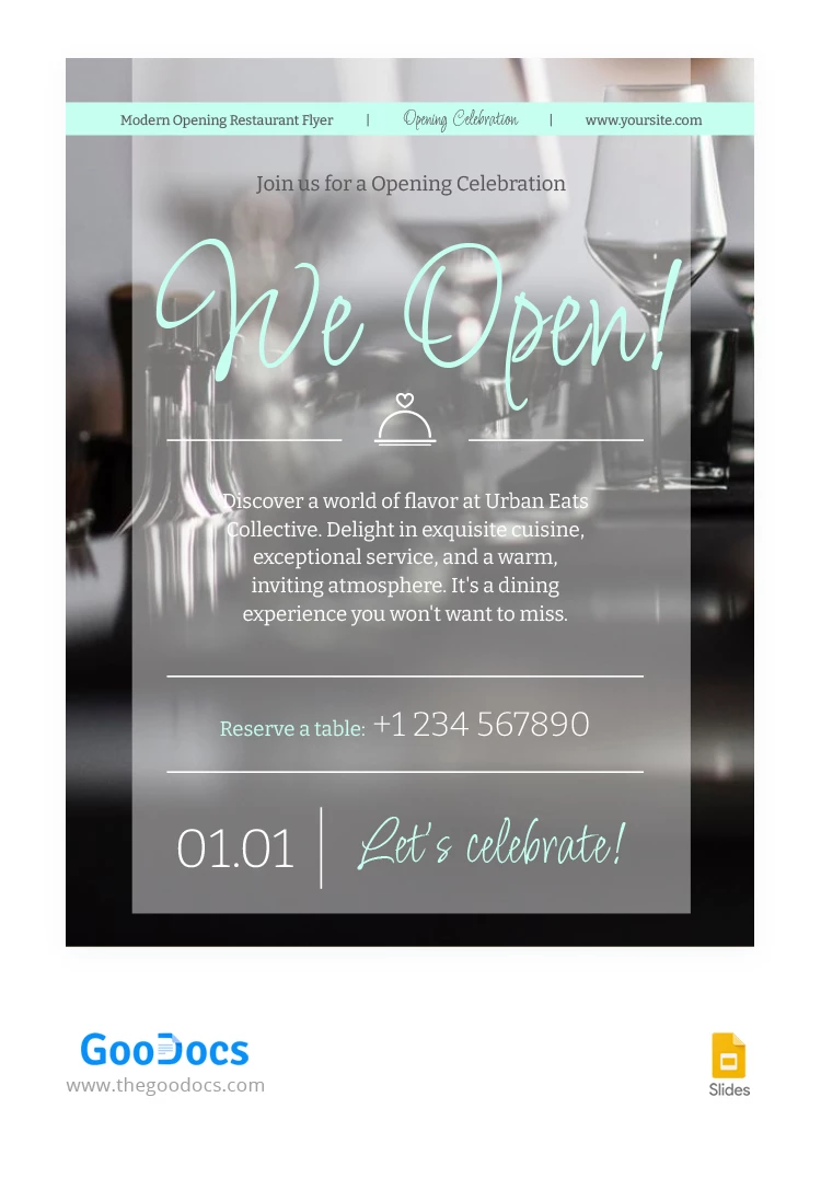 Flyer d'ouverture moderne du restaurant. - free Google Docs Template - 10067268