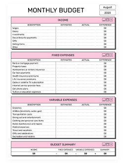 Monthly Budget Template Printable 