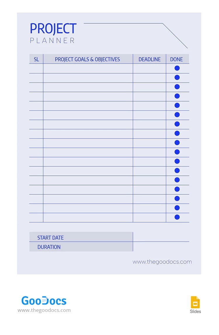 Pianificatore di progetto moderno - free Google Docs Template - 10065061