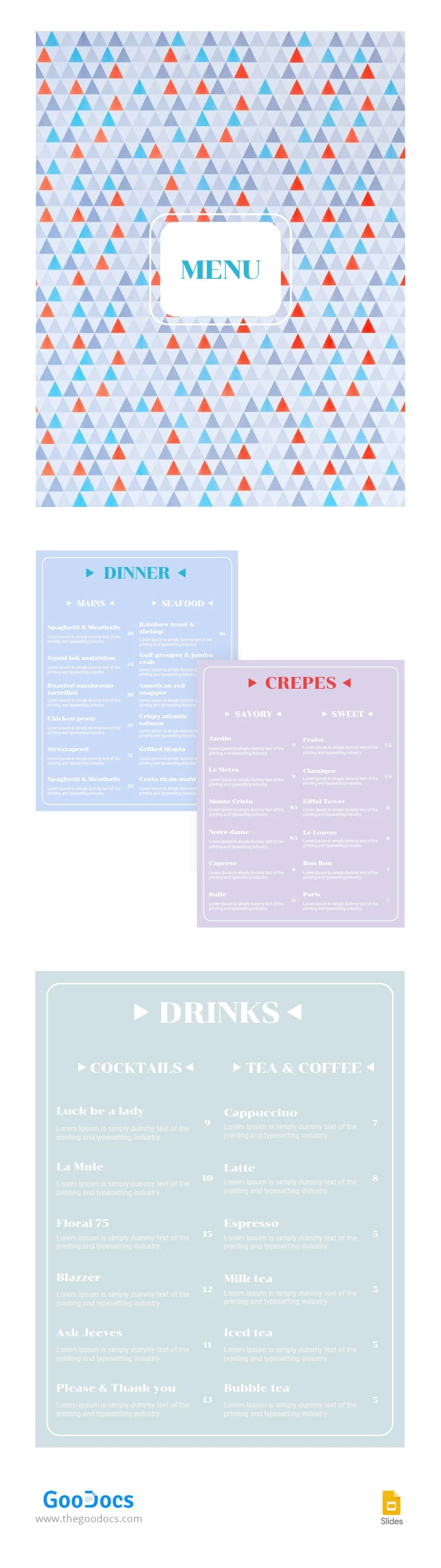 Menu du restaurant moderne - free Google Docs Template - 10062907
