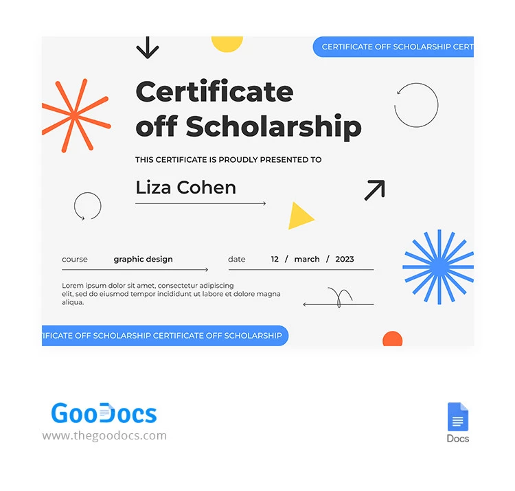 Certificado de Becas de Estudios Modernos - free Google Docs Template - 10065631