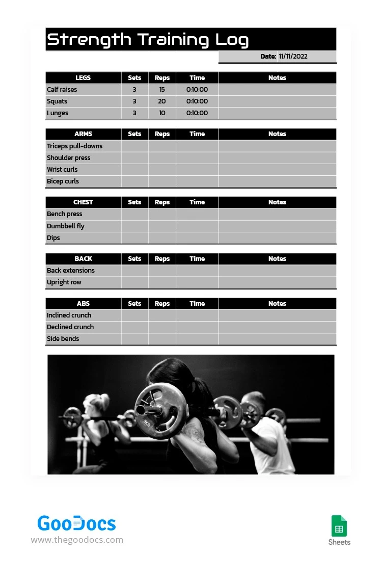 Modern Strength Training Log - free Google Docs Template - 10062523