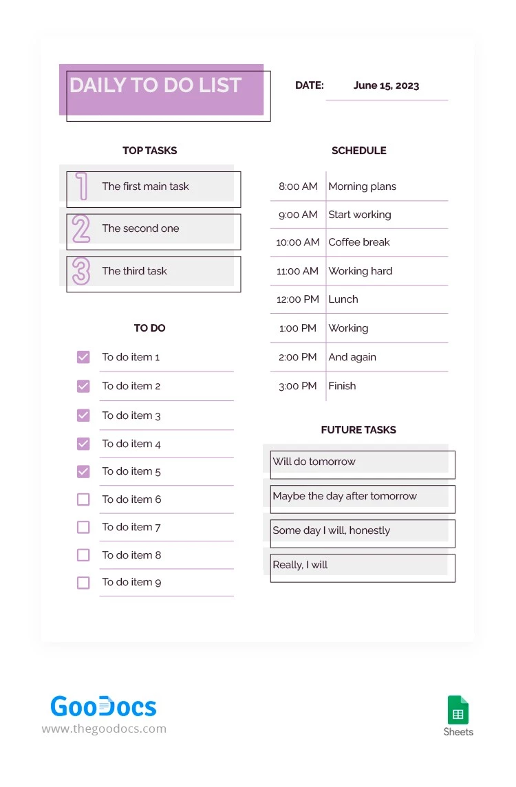 Modern Style Daily To Do List - free Google Docs Template - 10064031