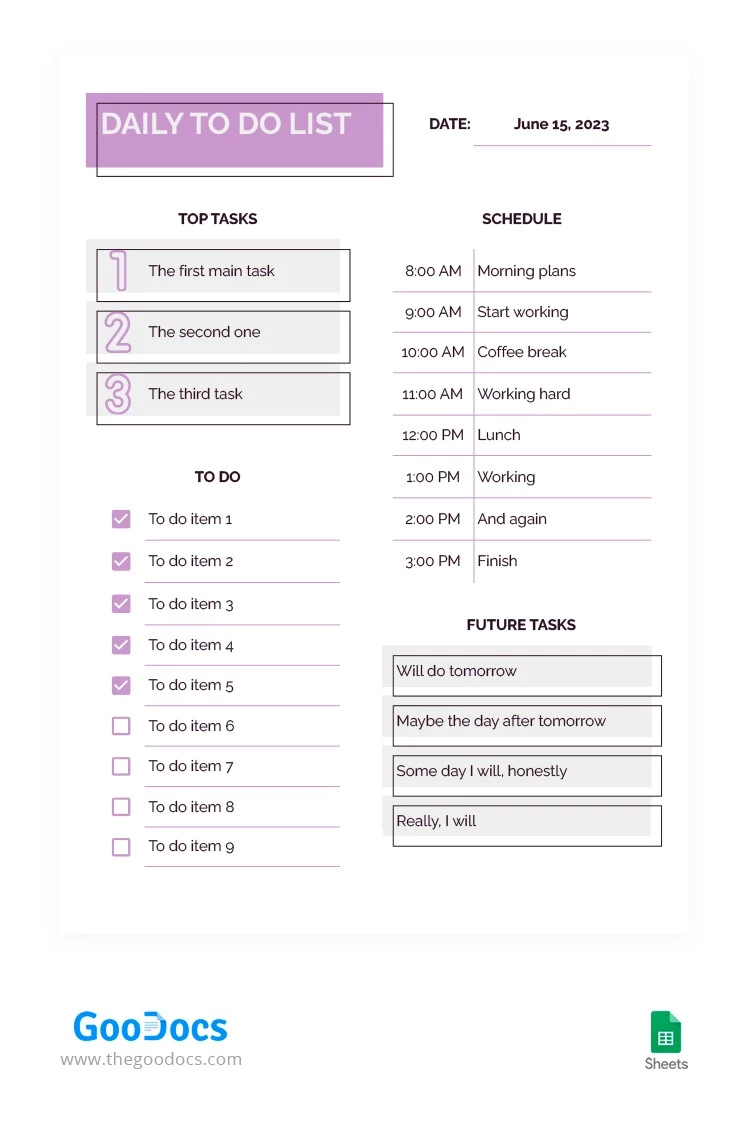 Moderne Stil Tägliche Aufgabenliste - free Google Docs Template - 10064031