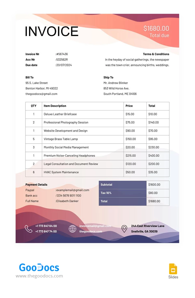 Modern Stylish Commercial Invoice - free Google Docs Template - 10067981