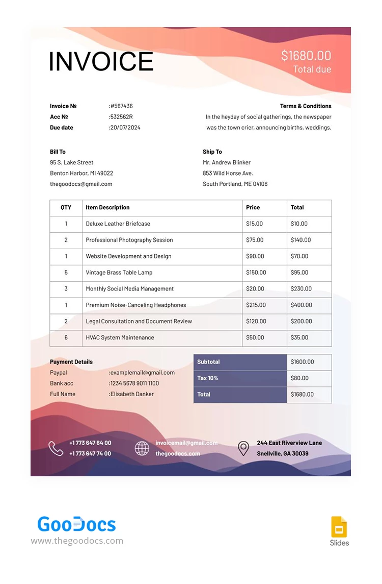 Fattura commerciale moderna e di classe - free Google Docs Template - 10067981