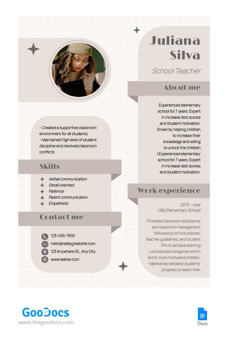 Modern Teacher Resume - free Google Docs Template - 10067258