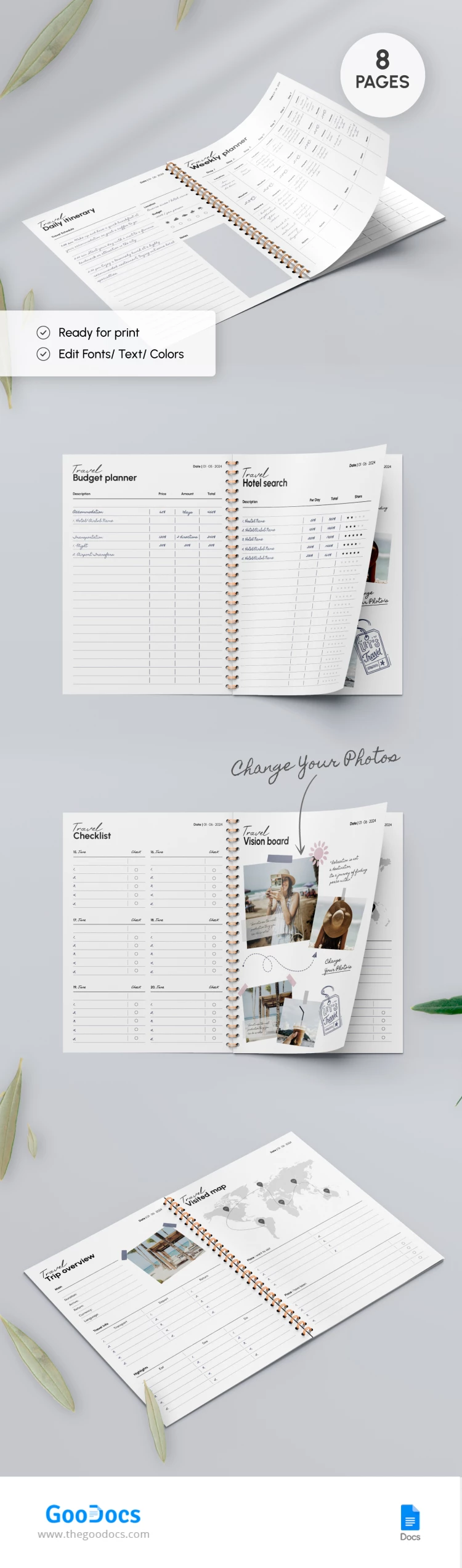 Minimalistischer Reiseplan - free Google Docs Template - 10068544