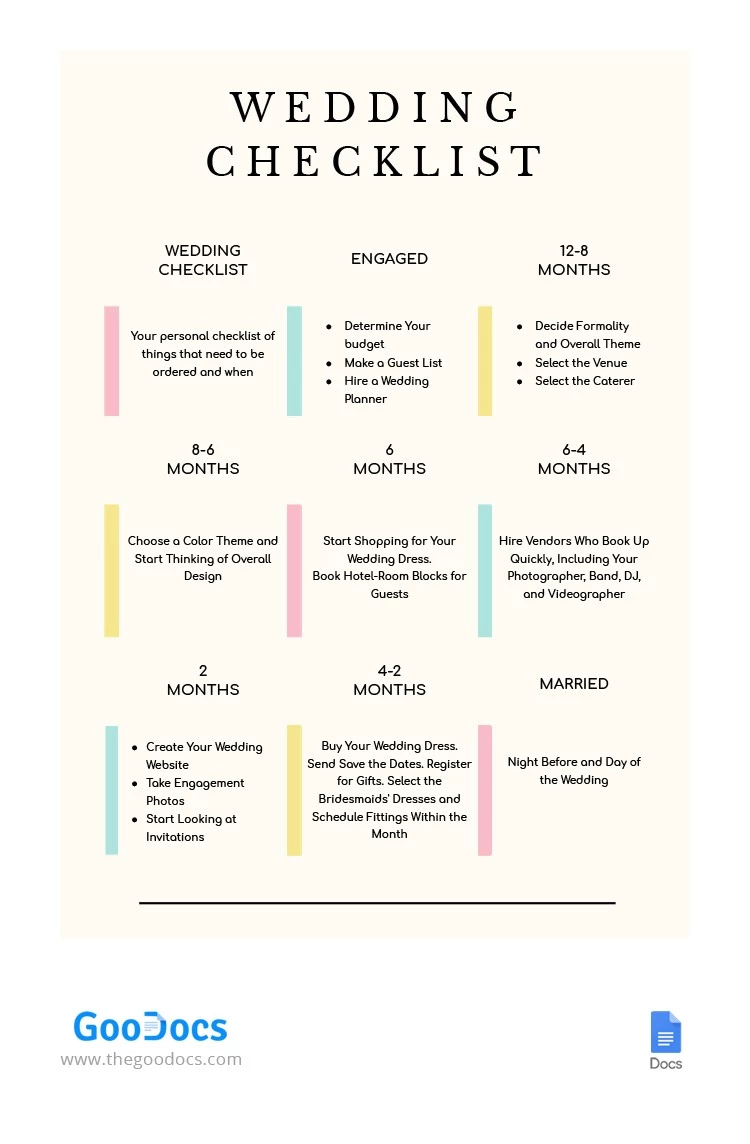 Modern Wedding Checklist - free Google Docs Template - 10062247