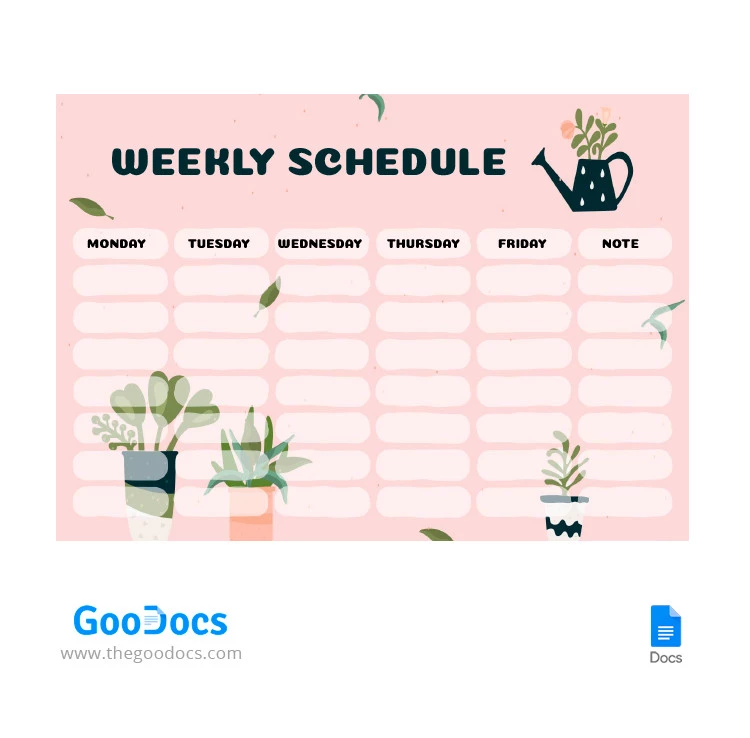 Calendrier hebdomadaire moderne - free Google Docs Template - 10066454