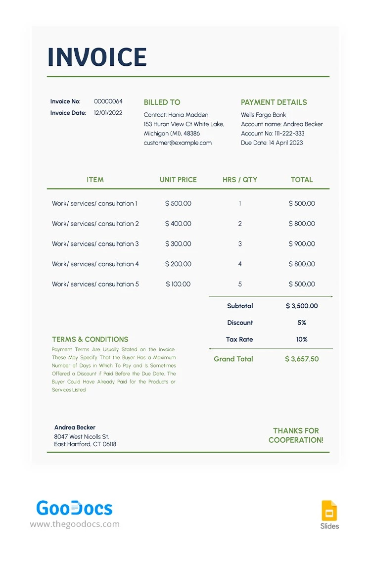 Modest Basic Invoice - free Google Docs Template - 10065717