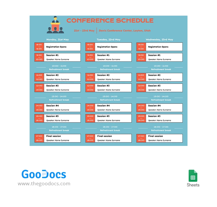 Planning modeste de la conférence - free Google Docs Template - 10064416