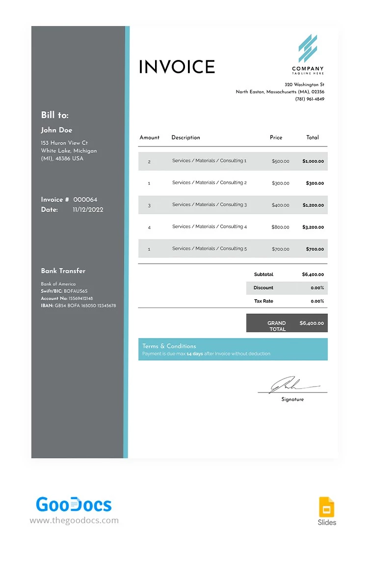 Modest Contractor Invoice - free Google Docs Template - 10064926