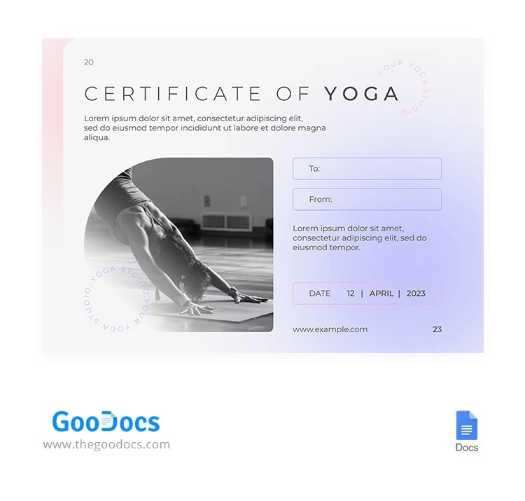 Certificado de presente de ioga moderno em degradê. - free Google Docs Template - 10066136