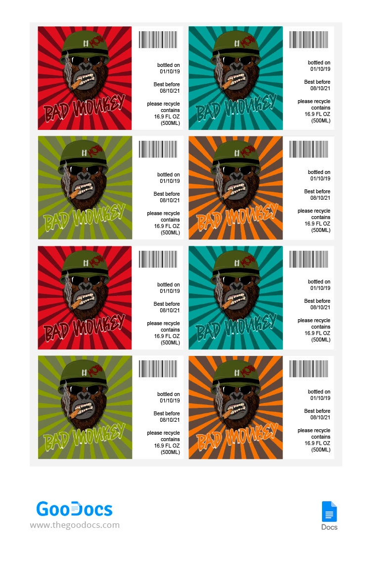 Etichetta delle birre della scimmia - free Google Docs Template - 10065444